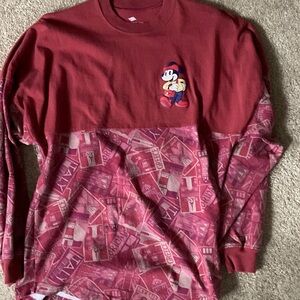 Disney Red Pink Long Sleeve Tee with Mickey Graphic